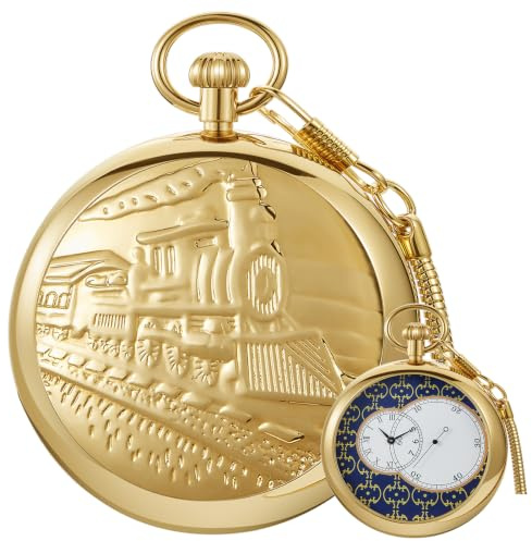 Alwesam Tourbillon Day&Moon Phase Display Pocket Watch,Mens London Vintage Copper Hand-Wind Mechanical Second&24hours Sub-dials Pocket Watch with Chain&Box