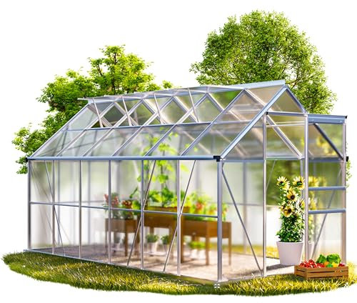 GARDEBRUK® Serre de Jardin Aluminium 7,2m² Fondation 380x190cm 4 lucarnes Serre à tomates Plantes légumes Fleurs hivernage châssis semis 11,8m³