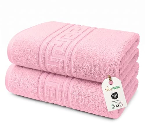 nice homeit Juego de 2 Toallas de baño Grandes 100 x 150 cm – Extra Large Toalla de baño 100% algodón Hilado en Anillo – Extra Suave y Absorbente Made in Italy (Rosa)
