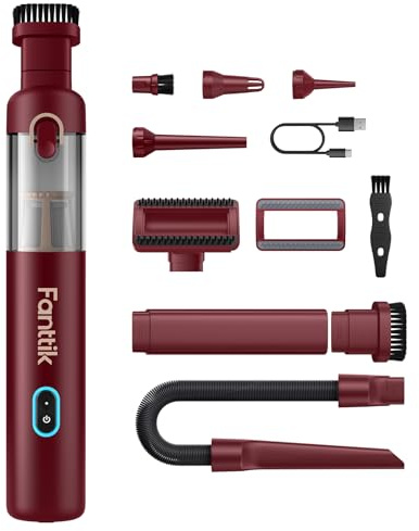 Fanttik Slim V8 APEX Akku-Autostaubsauger, 4-in-1 tragbarer Mini RobustClean™ Handstaubsauger mit 19000 Pa/45 AW Saugkraft, 2 Saugmodi, Auto-Staubsauger für Auto, Bürotisch, Tastaturen (Rot)