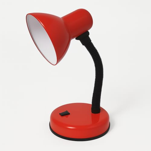 BURAKH Simple Design Study Desk Lamp Flexible Neck E27 40W Table Lamp Without Bulb for Studying Book Reading - Desk Light Toggle Switch-Home Light (Red)