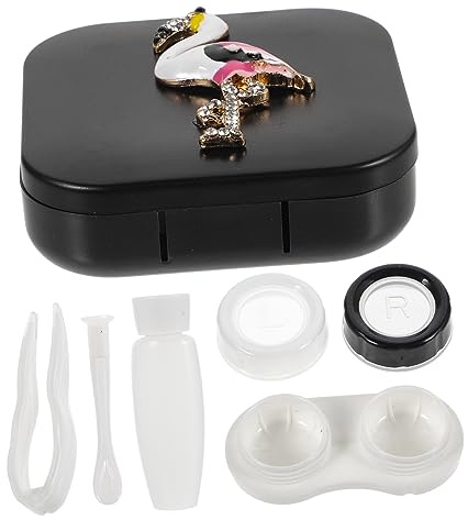 LRXIYODE Kontaktlinsenbehälter Flamingo Satz Kompakt Auslaufsicher Kunststoff Reise Linsenhalter Kosmetik Organizer Für Damen