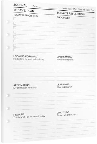 KOMPASS® Journal Inserts | A5-planner Refills | 30 sidor för mindfulness, gratis reflektion och reflektion | Daglig att göra-planerare, bullet journal, målinställning, personlig tillväxt | A5 Notebook