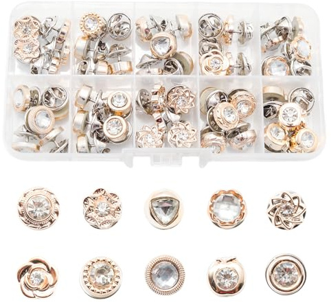 Lilaly Lot de 50 broches et épingles pour femme, Acier allié, diamants artificiels