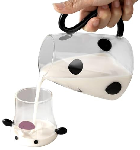 Cow Glass Water Pitcher - Clear Bedside Jug, Cow Carafe With Cup | Decorative Milk Glass Container, Novelty Tea Kettle Pitcher, Compact Water Vessel For Night Stand Drinks, Milk Tea, And Hot Beverages