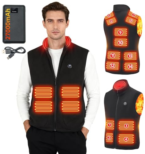 HABOWN 14 Zone di Gilet Riscaldato con 27000mAh Batteria Uomo Donna,3 Temperatura Regolabile Giacca Riscaldata,Smanicato Gilet Riscaldato per Escursioni All'aperto, Sci, Pesca(Nero,M)