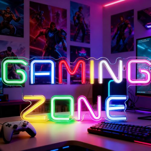 Gaming Zone Neon Light Sign, Colorful LED Gaming Neon Sign, USB Letter Game Neon Light-with Switch-Cool lighting atmosphere-for Game Room Bar Restaurant Hotel Shop Club