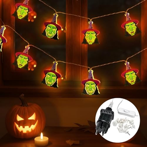 Cobus CozyHome Halloween Lichterkette Hexe - 20 LED in Warmweiß & 6 Meter | Mit Stecker I Haloween Theme Strings Light I Halloween eve Fairy Lights Indoor Led Beleuchtung Innen Girlande Deko Helloween