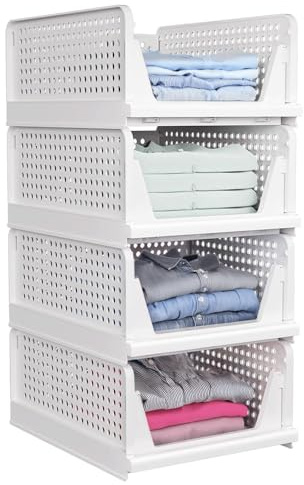 ECOVARA 4 Pack Foldable Closet Organizer – Multifunctional Heavy-Duty Plastic Wardrobe Storage Organiser Box, Space-Saving Drawer Organizer – Bathroom, Kitchen Laundry Room Wardrobe Storage