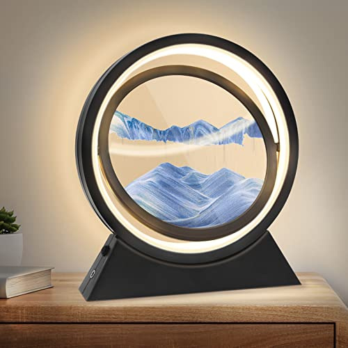 Wai Danie Sandbilder zum Drehen mit Beleuchtung 3D Sandscape - die Sandkunst in Tiefsee Fließende Sandmalerei Sandbild Sanduhr Deko Aesthetic für Büro Wohnzimmer Schreibtisch Erwachsene Kinder(Blau)