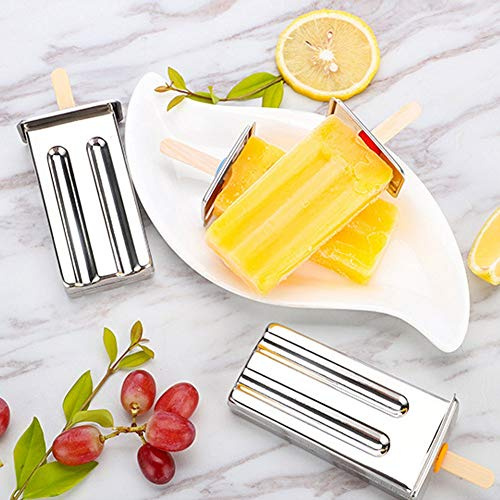 Yctze Moldes de Helado de Acero inoxidable: Fabricante de Paletas de Bricolaje con Tapas, Palos y Bolsas de Almacenamiento para Golosinas Caseras (2 ranuras dobles de cabeza plana consecutiva)