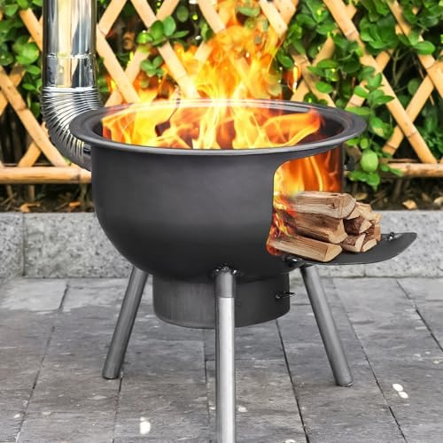 Potbelly Stove Wood Burning Indoor, Wood Cook Stove with 3 Furnace Rings, Detachable Furnace Legs for Different Sizes of Cookware