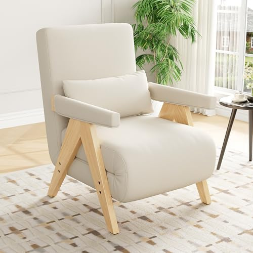 Merax Schlafsessel mit Bettfunktion, Schlafsofa 3 in 1 Klappsessel mit Verstellbarer Rückenlehne, Kissen - Metallrahmen & Leinen - für Wohnzimmer/Schlafzimmer/Büro, Beige