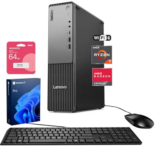 Lenovo ThinkCentre Neo 55s SFF Business AI Desktop, AMD Ryzen 7 250 (up to 5.10 GHz), 32GB DDR5, 1TB SSD, Wi-Fi 6, DP, Support 2-Monitor 4K, Wired KB & Mouse, Win 11 Pro, Flash Drive Bundle