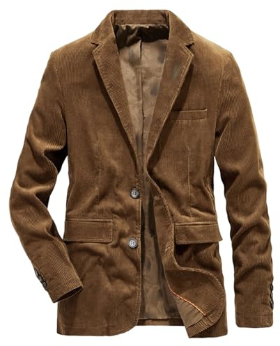Giacca Blazer da Uomo Vintage in Velluto a Coste, Casual, Sportiva, Monopetto, da Lavoro, Formale, Indossare Tutti i Giorni, Colore caffè, Taglia Grande