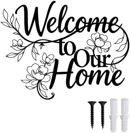 Pralen Metal Welcome Sign Wall Art, Outdoor Metal Wall Decor for Porch, Entrance and Garden, Weather-Resistant Hanging Welcome Home Sign with Screws, Decorative Gift for Housewarming