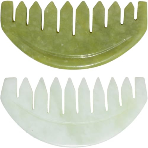CTIRCHIU Pettine Massaggiatore 2 Pezzi per Chioma in Jade Superficie Liscia e Levigata, Portatile per Massaggio al Cuoio Capelluto a Casa in Viaggio