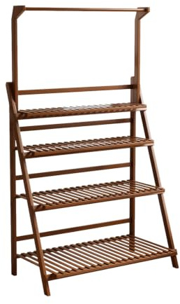 XLWLLNJ Étagère Pliante de Présentation Support Plantes Porte Fleurs Échelle avec Tringle Suspendue en Bambou Pliable Pliable et Autoportante avec Appuis