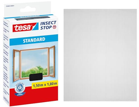 tesa Insect Stop Standard Fliegengitter für Fenster - Insektenschutz zuschneidbar - Mückenschutz ohne Bohren - Fliegen Netz anthrazit, 150 cm x 180 cm