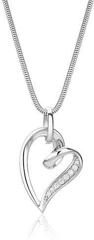 Miore Damen-Halskette mit Herz-Anhänger – Filigrane Kette aus 925 Sterling Silber mit Zirkonia Steinen – Halsschmuck 45 cm lang, Silber