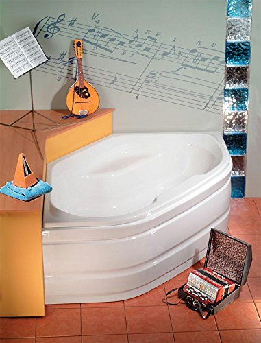 Eckbadewanne TANGO 145x145cm, 47cm tief, mit Schürze, Ablaufgarnitur und Wannenfüßen