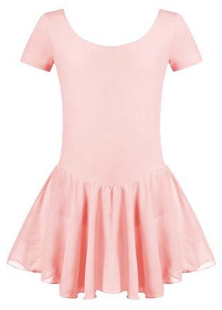 Untlet Ballettkleid Mädchen Kinder Kurarm Ballettanzug Ballett Trikot Kurzarm Body mit Chiffon Wickelrock Kinder Ballettkleidung Tanzkleid Tanzbody,Hellrosa,130