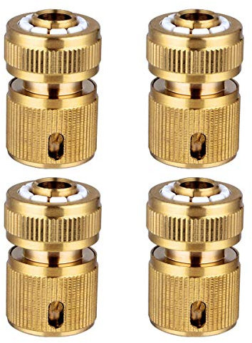 Hydrogarden 4 pc Brass Hose Connector Hose End Quick Connect Fitting 1/2 Hose Pipe Quick Connector for Gardening, Home Watering,Car Washing