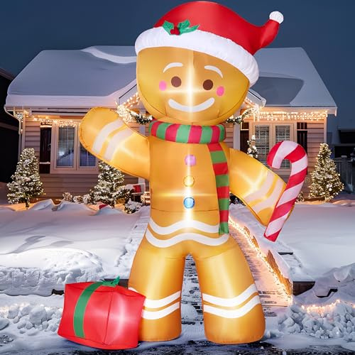 Joiedomi Lebkuchenmann mit Weihnachtsmotiv, aufblasbar, 2,44 m, aufblasbare Gartendekoration mit eingebauten LEDs für Weihnachten, Partys und den Außenbereich
