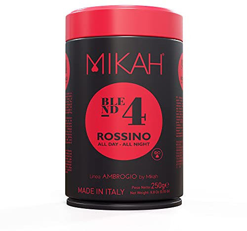 Espresso ROSSINO N.4 Filter coffee MIKAH® - Aromatico e cremoso - Confezione in lattina da 250gr (Caffè macinato)