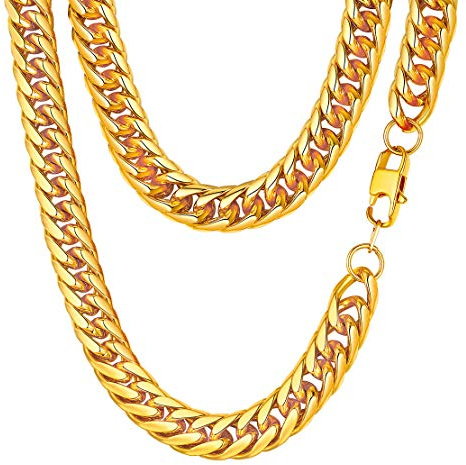 FindChic Collar de Cadena Cubana Acero Inoxidable, Cadena Plateado/Dorado/Negro 3mm/6mm/9mm/12mm de Ancho 46-76cm de Longitud, Regalos para Hombre Chico Amigos Novio con Caja de Regalo