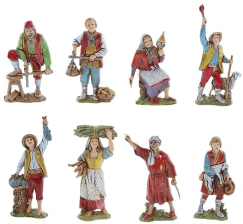 Moranduzzo Set de 8 Métiers pour Crèche de 8 cm – Compact 8 – Échelle 1:22 – Statuettes Indestructibles, Peintes à la Main, Style XVIIIe, Made in Italy, Sculpteur M. Landi