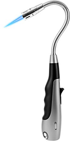 Butane Lighter Torch Long Jet Flame Windproof Lighter with Visual Fuel Window for Fireplace Kitchen Grill BBQ Camping, Black (No Butane Included)
