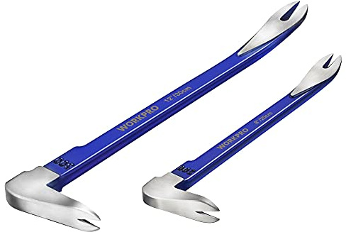 WORKPRO 2-Piece Nail Puller Set, 12” Pry Bar, 8” Mini Crowbar, Cats Paw Nail Remover, Claw Bar, for Kitchen Remodel, Prying Apart Baseboard, Multi-sided Forged Steel Made