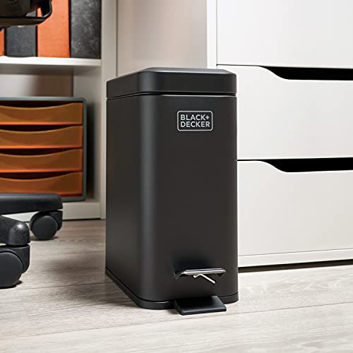BLACK+DECKER BXBN0007E 5L Black Pedal Bin with Soft Close Lid, Stainless Steel, 30cm x 14cm x 29cm