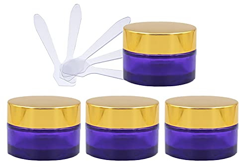 ZEOABSY 4 Stück Leere Lila Glas Cremedose 20ml mit Gold Schraubdeckel, Lilaglas Schraubdose Glas-Tiegel Glas-Dose Salbentiegel Kosmetik-Dose für Gels Cremes + 4X Spatel