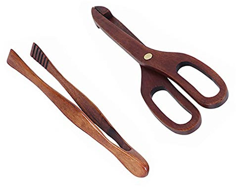 MISSFOX Grillzange Holz 2 Stück Grillbesteck Set Hitzebeständig Anti-Verbrühung Küchenzange Hygienisch Salatzange Gurkenzange für Küche, Restaurant, Camping, Buffet, Grill