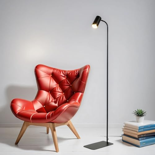 Licht-Erlebnisse Kleine Stehlampe Schwarz Gold, Spot, schwenkbar, Kabelschalter, stilvoll, GU10, klein, 126 cm, schmal, Leseleuchte, Wohnzimmer, Schlafzimmer, Stehleuchte