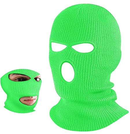 BBTO 3 Hole Knitted Balaclava Full Face Covering Winter Knitted Balaclava Protection Full Face Cover Thermal Winter Ski (Fluorescent Green)
