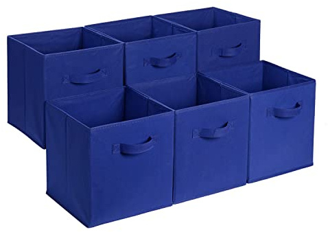 Amazon Basics zusammenklappbarer Aufbewahrungswürfel/Organizer aus Stoff mit Griffen, 33 cm x 33 cm x 33 cm, Einfarbig Marineblau, 6 Stück