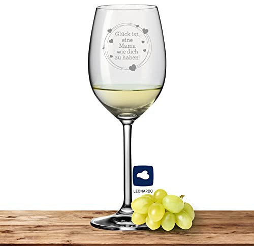 Leonardo Weißweinglas 370ml DAILY Glück Mama, Geschenke für Mama, Muttertagsgeschenk, Weinglas mit Gravur, Geburtstagsgeschenk für Frauen, Geschenkidee für die Mutter