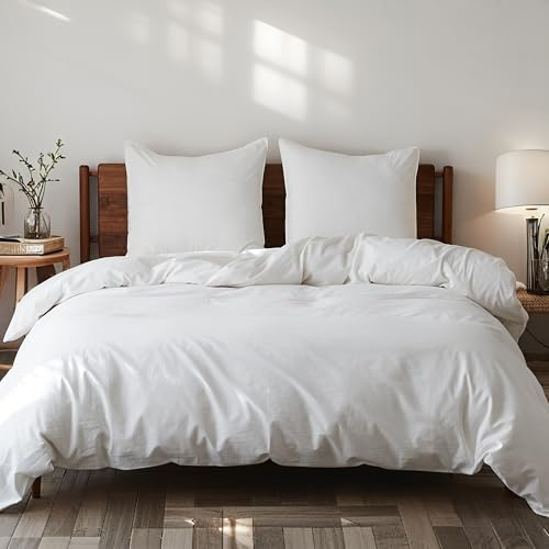 Simple&Opulence Bettwäsche 135x200 Baumwolle 2teilig, weich und warm Bettwäsche-Sets mit Reißverschluss ÖkoTex Zertifiziert Bettbezug und 1 Kissenbezug 80x80, Weiß