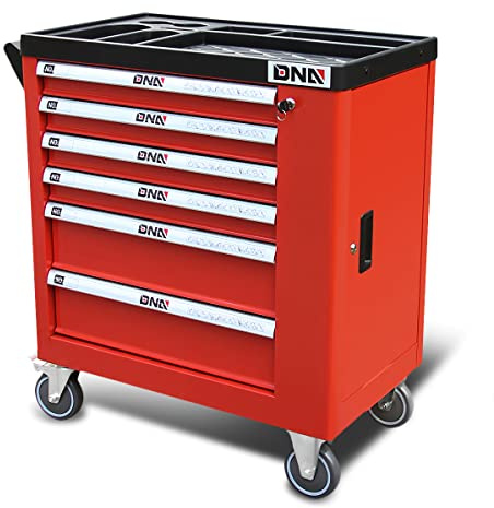 DNA Motoring 6-Drawer Rolling Tools Chest, Rolling Tool Storage Cabinet, Heavy Duty Mechanic Tool Cart, Trolley Organizer for Garage, Warehouse, Workshop, w/Keys, Red, Upgrade Package, TOOLS-10002