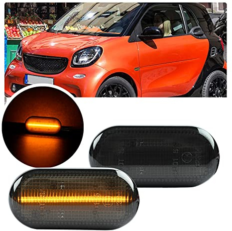 NSLUMO LED-Seitenblinker für Smart Fortwo III Coupé Cabrio Typ 453 ED/EQ | Blinkerleuchte getöntes Glas Seitenmarkierung Blinkerleuchte Plug&Play IP67-wasserdicht 2PCS