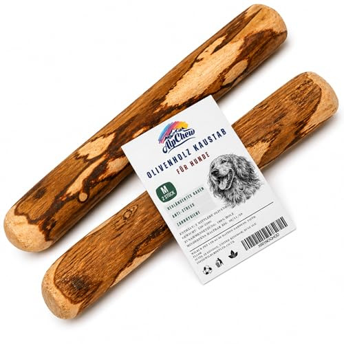 Alp Chew Olivenholz für Hunde – Natürliches Kauholz für Starke Kauer, langlebiges Kauspielzeug zur Zahnpflege, Größe M (150–250 g), 2 Stück