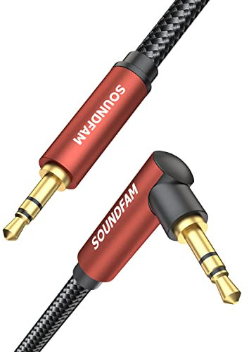SOUNDFAM Aux Kabel 2M, 3,5mm Klinkenkabel 90 Grad Aux Kabel Winkelstecker Stereo Audio Klinkenkabel für Auto, Smartphone, TV, Lautsprecher