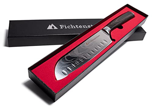 Fichtensteiner Santoku Chef Messer, Profi Kochmesser aus Edelstahl, Klingenlänge 18 cm, scharfes Küchenmesser mit Holzgriff, japanisches Messer