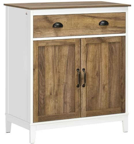 HOMCOM Aparador para Salón con Cajón 2 Puertas 78,5x39x89,4 cm Marrón | Armario de Almacenamiento, Estante Ajustable, para Dormitorio Comedor Cocina