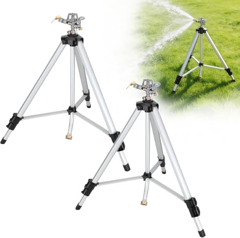Schlagregner auf Stativbasis, 360 Grad große Flächenabdeckung, Einstellbarer Pulsator-Sprinkler, bewässert bis zu 2,4 m Durchmesser, Beine ausziehbar bis zu 127 cm, für Rasen-, Hof- und