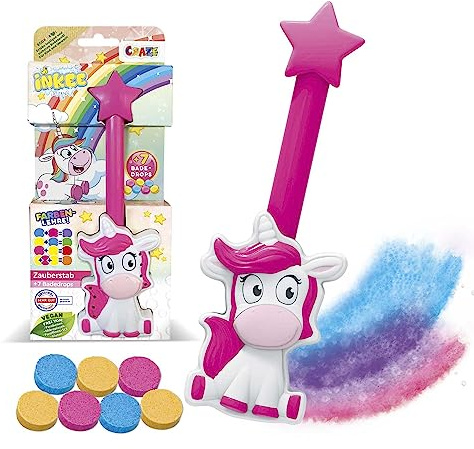 INKEE Wand, bacchetta magica da bagno a forma di unicorno, con 7 bathdrops di bombe da bagno per bambini, multicolore
