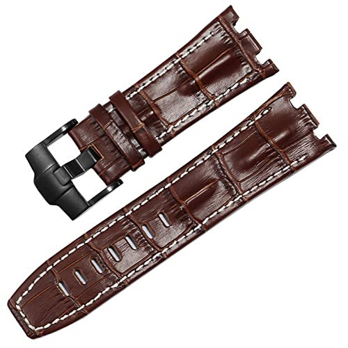 Echtleder-Uhrenarmband für AP 15703 Royal Oak Offshore-Serie 28 mm Krokodil-Uhrenarmbänder (Farbe: Braun, Weiß-Schwarz, Größe: 28 mm)